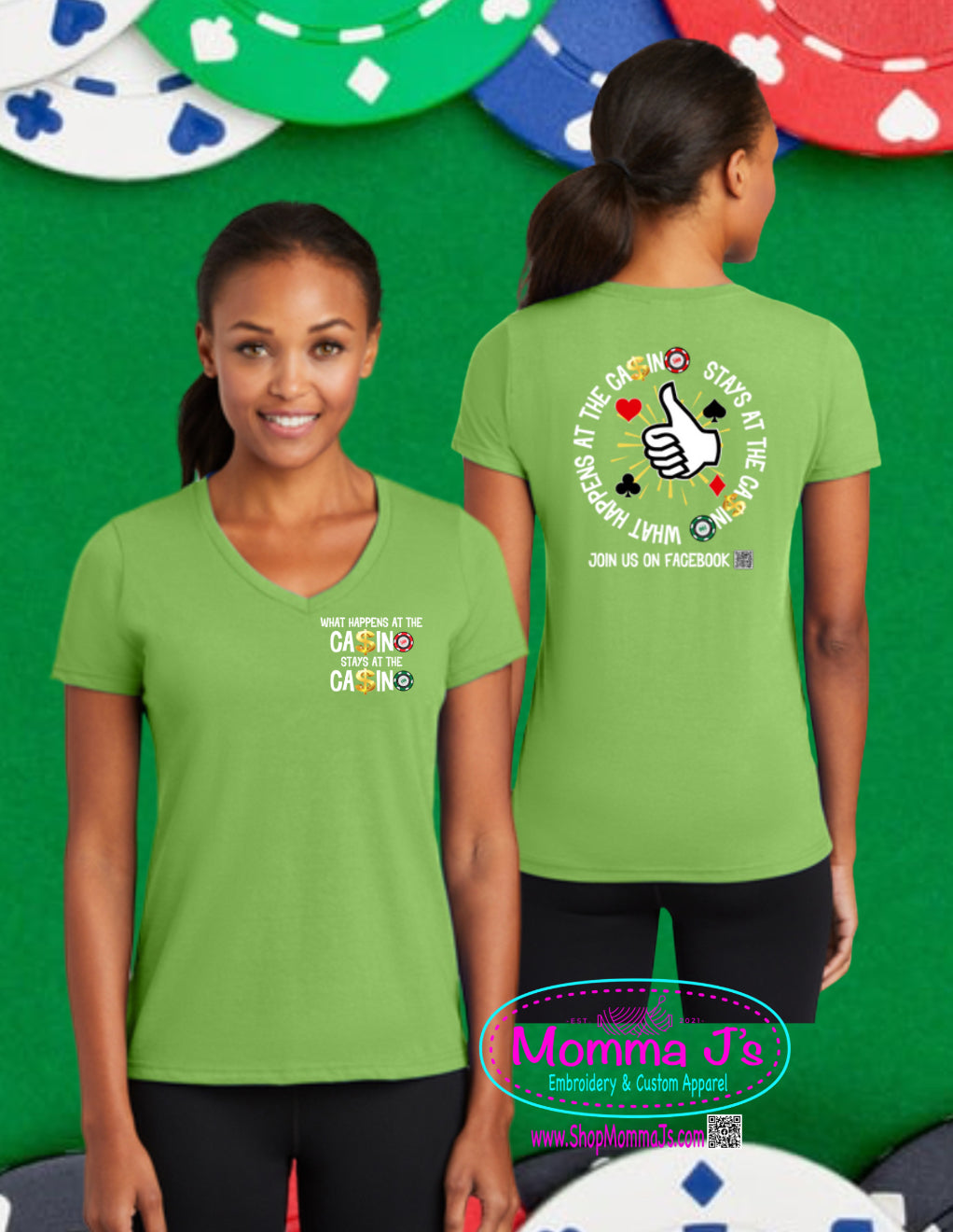 Womens Tee, V-Neck - Casino