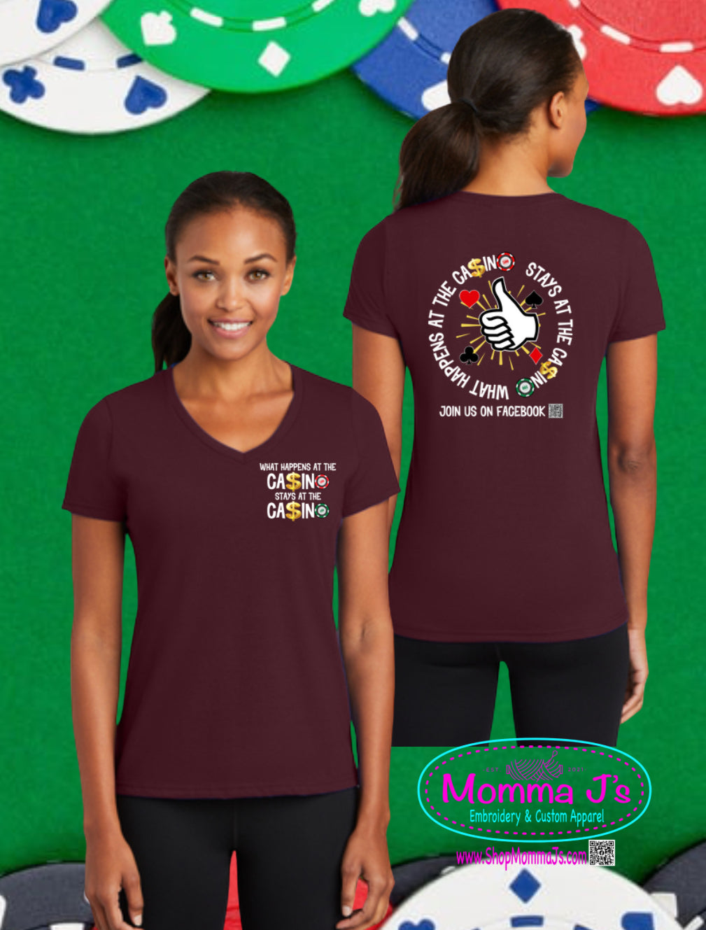 Womens Tee, V-Neck - Casino