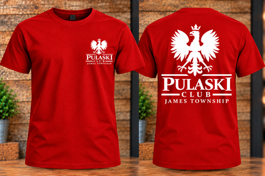 Pulaski Front and Back - White Logo on Red