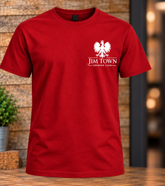 Jim Town, Front Only - White Logo on Red