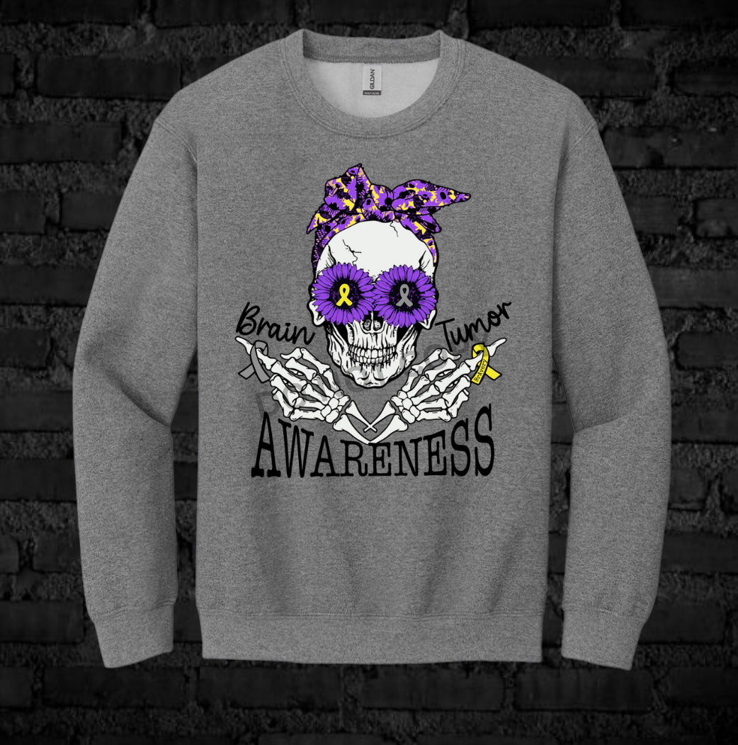 Girly Skull- Crew Neck Sweatshirt, Gray